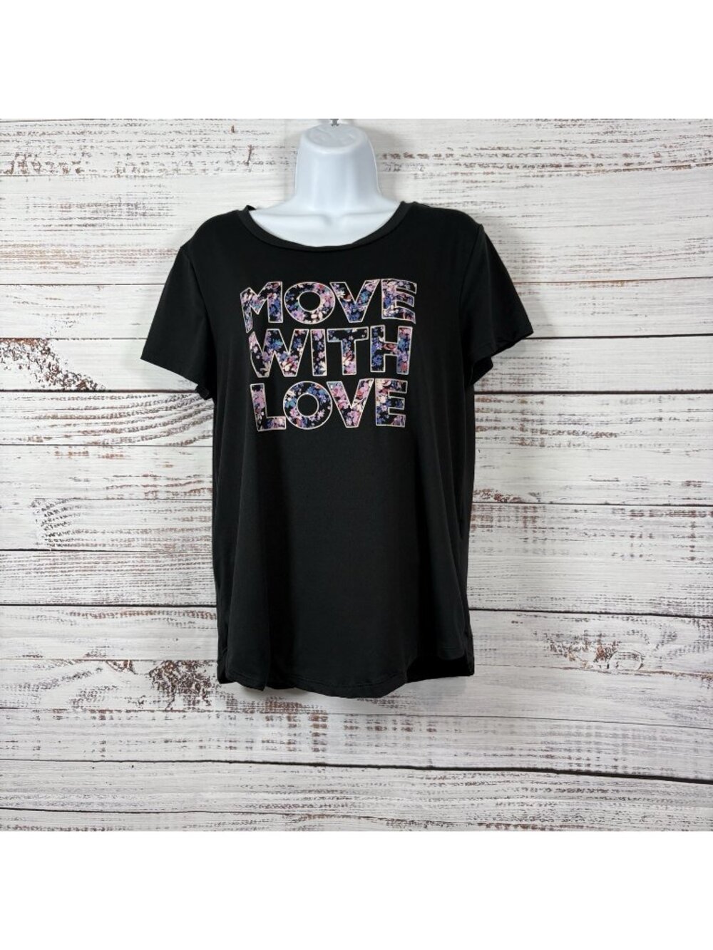 We Wander Black Move With Love Floral Short Sleeve Top